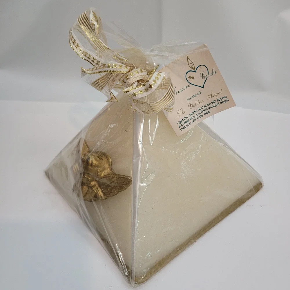 The Treasure Candle Golden Angel Pyramid Candle Vintage 1991 Hidden Treasures